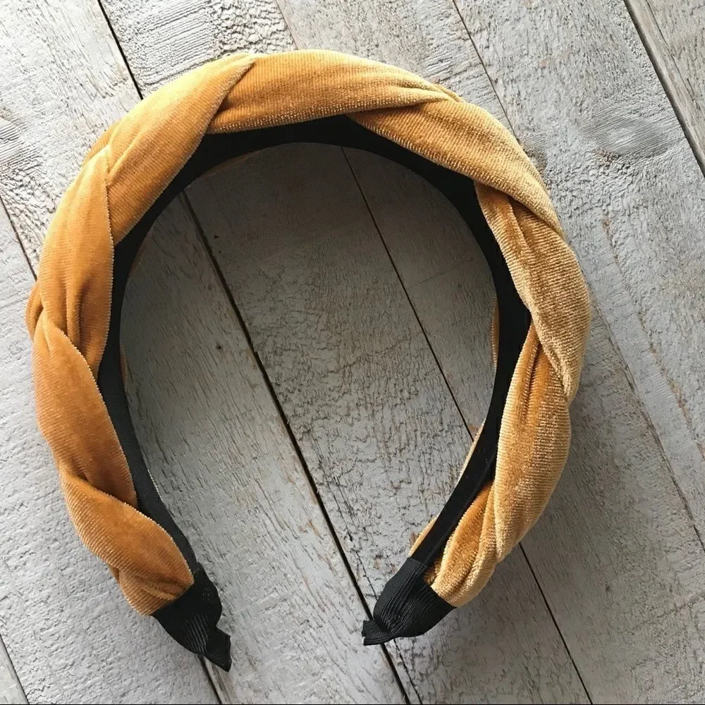 Gold Velvet Braided Twist Headband